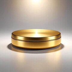 Shiny Gold Circular Podium on a Reflective Surface with a Bright Spotlight Above