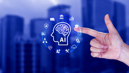 AI or Artificial intelligence business concept, technology business icon and industry digital marketing, reach of artificial intelligence to help humans development