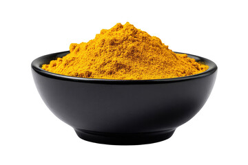 Bright yellow spice powder in black bowl