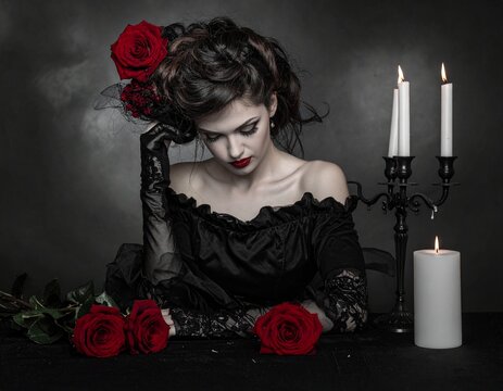薔薇と蝋燭、ゴスな女性
