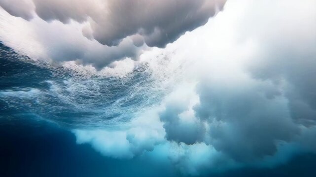 Dynamic underwater cloud formation captured beneath the ocean surface