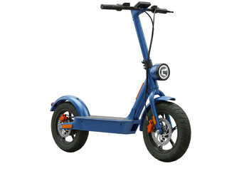 Isolated blue electric scooter, modern eco transport for city commuting, safety concept