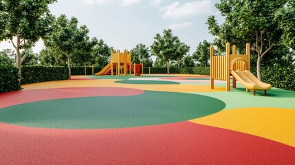 Eco-Friendly Playground Concept with Colorful Surfacing and Natural Setting