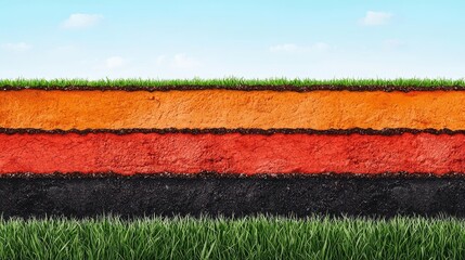 Detailed Cross Section Illustration of Soil Layers with Grass Above the Ground
