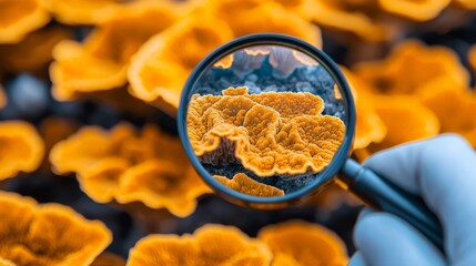 Detailed Close-Up of Fungi in Composting Ecosystem Zoomed with Magnifying Glass