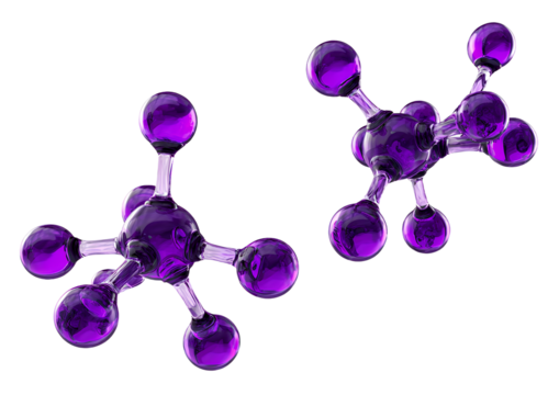  two purple molecular structures on a transparent background, png file.