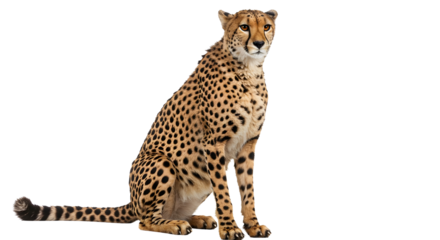 Sitting cheetah looking at camera isolated PNG with Transparent Background