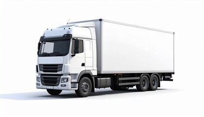 White commercial box truck isolated on white background