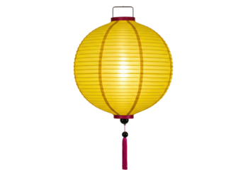 Isolated yellow lantern featuring Asian design elements, on display, hanging for festivals