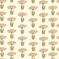 Seamless pattern with hand dran pink flowers. Vector illustration, floral pattern.
