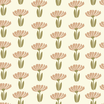 Seamless pattern with hand dran pink flowers. Vector illustration, floral pattern.