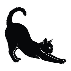 Black Cat Silhouette: A minimalist silhouette of a graceful black cat stretching, showcasing its elegant form with a focus on lines and shape.
