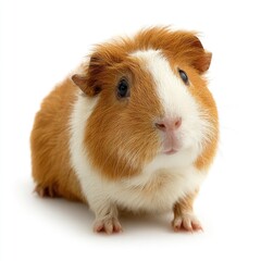 Adorable guinea pig, reddish-brown and white fur, looking directly at camera