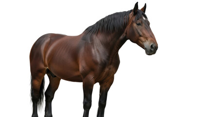 Obraz premium Isolated Brown Horse Standing Calmly in Studio, Animal Portrait, Strong Mammal, Dark Mane