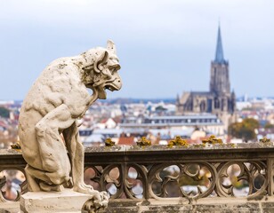 Stone gargoyle overlooking a cityscape