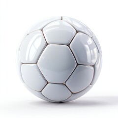 Fototapeta premium A pristine white soccer ball with subtle panel lines, sits on a plain white background, appearing smooth and glossy