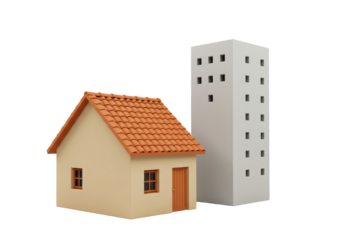 Isolated cartoon houses and buildings against a plain background ideal for illustration