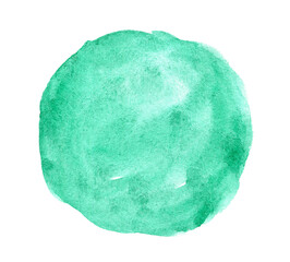 Turquoise watercolor hand drawn stain on white paper grain texture. Abstract water color artistic brush paint splash background