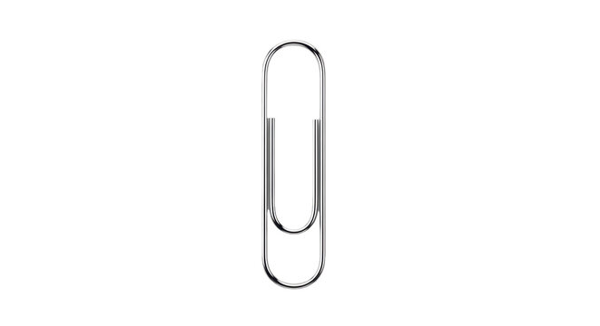 Isolated Silver Metal Paper Clip, Stationery or Office Supply, Shiny and Clean, Simple Tool