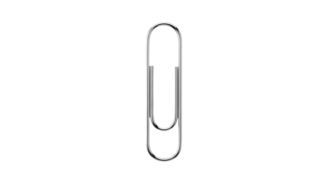 Isolated Silver Metal Paper Clip, Stationery or Office Supply, Shiny and Clean, Simple Tool