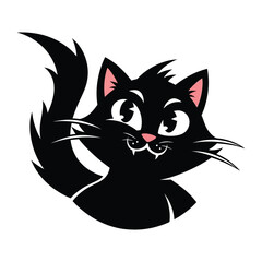 Playful Black Cat: A charming illustration of a black cat with its distinct features and expression, exuding a fun, engaging, and friendly essence. 