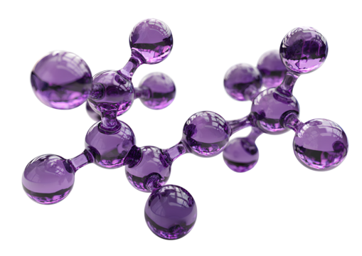 two purple molecular structures on a transparent background, png file.