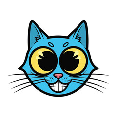 Smiling Cat: A vibrant cartoon cat with a radiant blue hue and piercing yellow eyes, rendered in a charming illustration style, perfect for adding a touch of playfulness.