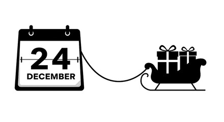 Christmas tree background gifts white,wrapped gifts and christmas tree with decoration | Christmas eve time concept | Date 24 December on calendar | vector illustration
