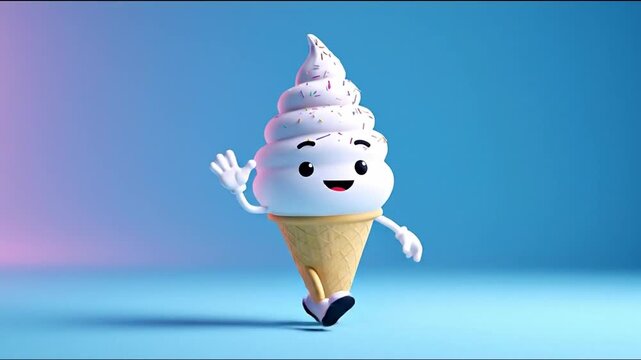 Cute ice cream cone running