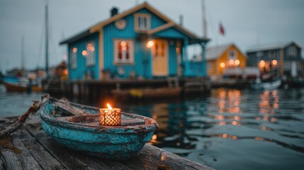 Obraz premium Floating homes, twilight, candlelight