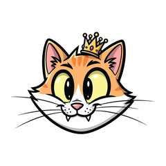 Royal Feline's Charm: A cartoon depiction of a regal cat donning a majestic crown, embodying a playful and fanciful charm.