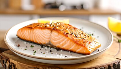 Roasted salmon fillet on plate