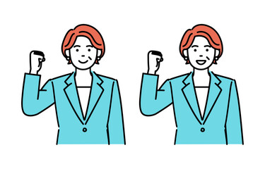 Simple illustration set of adult businesswoman posing with guts