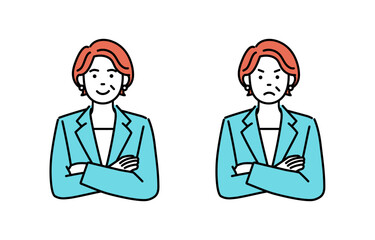Simple illustration set of adult businesswoman with folded arms