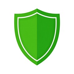 Vibrant Green Shield with White Outline on White Background, Protection Symbol