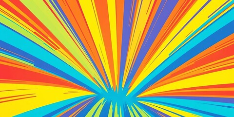 Vibrant blue rays burst across a bold pop art background,  vintage,  wave