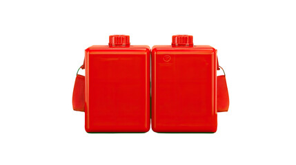 Two red rectangular containers, joined, with caps