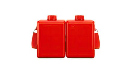 Two red rectangular containers, joined, with caps