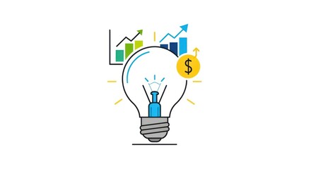Creative financial growth strategy illustration with lightbulb and rising graphs demonstrating
