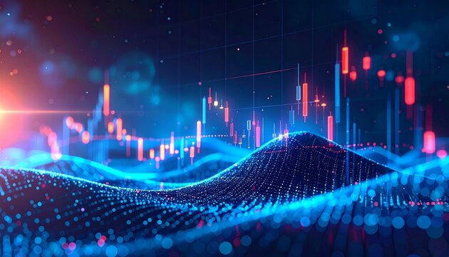 Futuristic Glowing Candlestick Chart Illustration of Financial Stock Market Trend