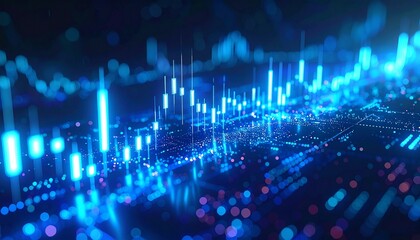 Futuristic Glowing Stock Market Chart with Candlestick and Data Visualization