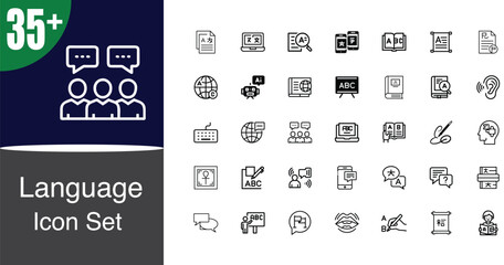 Diverse language icon set collection communication and translation symbols for digital use