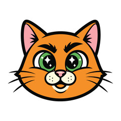 Cartoon Cat Illustration: A vibrant cartoon cat illustration, showcasing the adorable cat, with large green eyes, whiskers, and a playful smile. Capturing the playful charm of a cartoon feline friend.