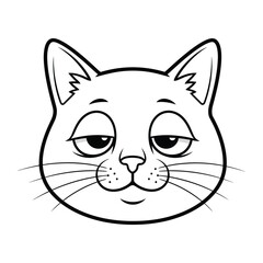 Obraz premium Calm Cat Cartoon: A charming monochrome cartoon image of a cat with a relaxed demeanor, its eyes half-closed.