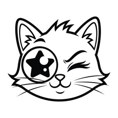 Whimsical Cat Portrait: Playful illustration of a cartoon cat, adorned with a unique star-shaped eye, exuding charm and a hint of mischief.