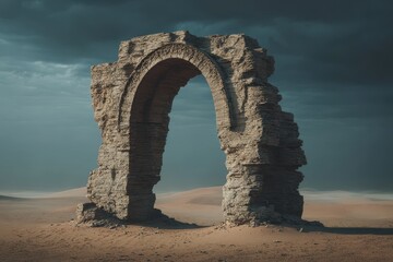 Solitary Ancient Archway Endures Beneath a Dramatic, Storm-Laden Sky.