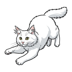 Playful Pounce: This lively illustration captures the essence of feline grace, with a long-haired cat in mid-pounce, ready to engage in a fun moment.