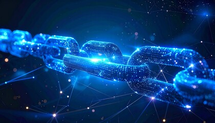 Futuristic Glowing Digital Chain Connection Block Technology Illustration Background