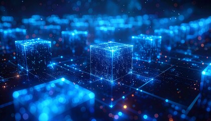 Futuristic Glowing Cube Grid Network Abstract Digital Technology Background