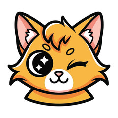 Playful Wink: Whimsical illustration of a friendly, cartoon cat winking, its bright eyes sparkling with cheer.